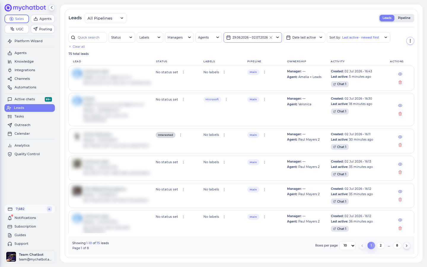 The Pipeline board with the gear icon (Customize columns) open, showing the Funnel statuses editor